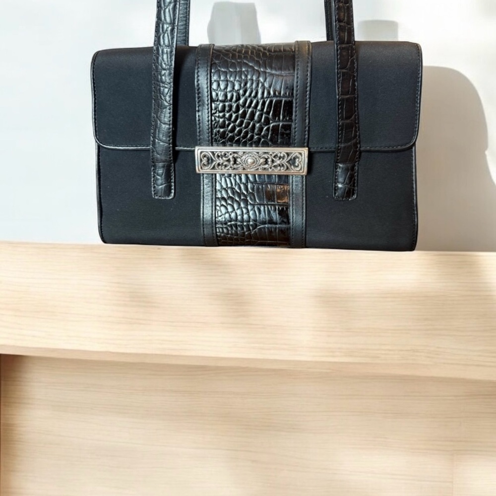 VINTAGE BRIGHTON 1996 SHOULDER BAG Black Crocodile-Embossed Women's Bag